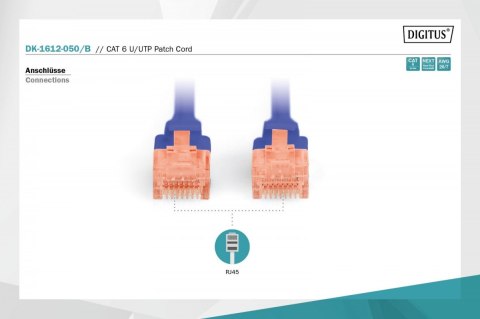 Patch cord U/UTP kat.6 PVC 5m niebieski Patch cord U/UTP kat.6 PVC 5m niebieski