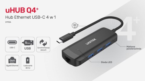 Hub USB-C Aktywny; 3x USB-A 5Gbps; RJ-45 1Gbps Hub USB-C Aktywny; 3x USB-A 5Gbps; RJ-45 1Gbps