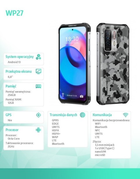 Smartfon WP27 12/256GB 8500 mAh DualSIM camouflage