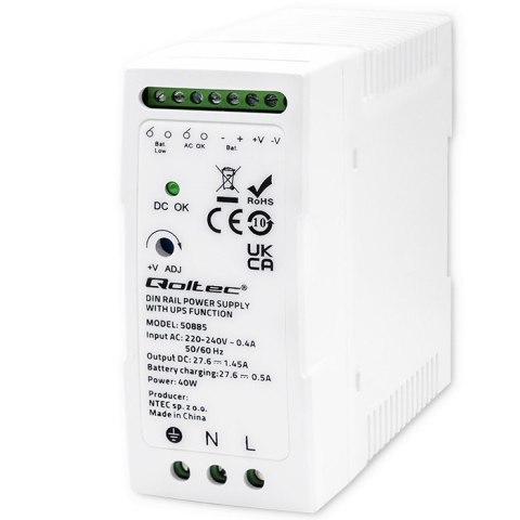 Zasilacz na szynę DIN z funkcją UPS | 40W Zasilacz na szynę DIN z funkcją UPS | 40W