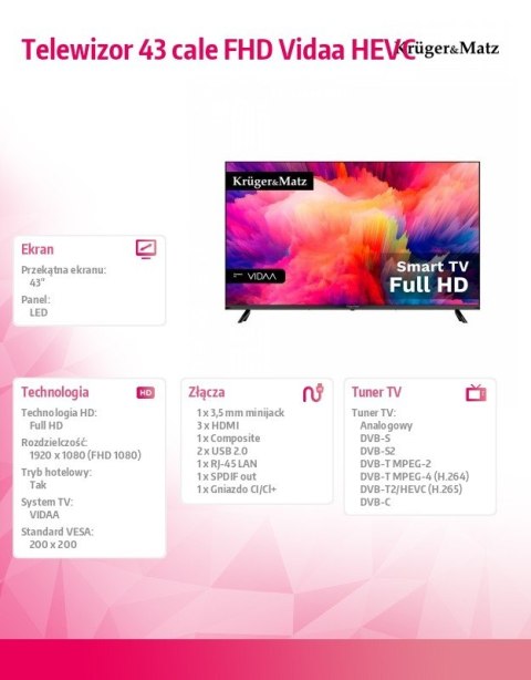 Telewizor 43 cale FHD Vidaa HEVC Telewizor 43 cale FHD Vidaa HEVC