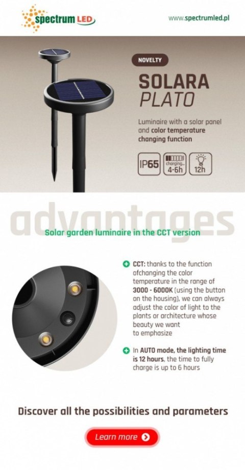 Solarna lampa ogrodowa Solara Plato CCT IP65 Solarna lampa ogrodowa Solara Plato CCT IP65