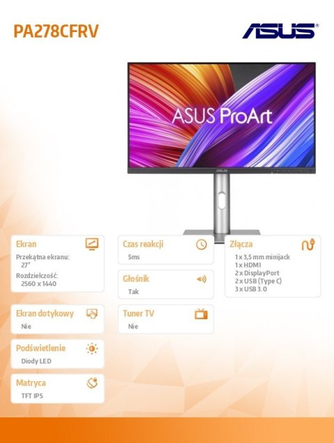 Monitor 27 cali PA278CFRV IPS QHD 100Hz HDMI DP