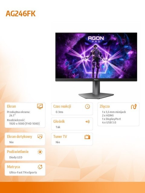 Monitor AG246FK 24.1 cala 540Hz Ultra-Fast TN HDMIx2 DP Pivot