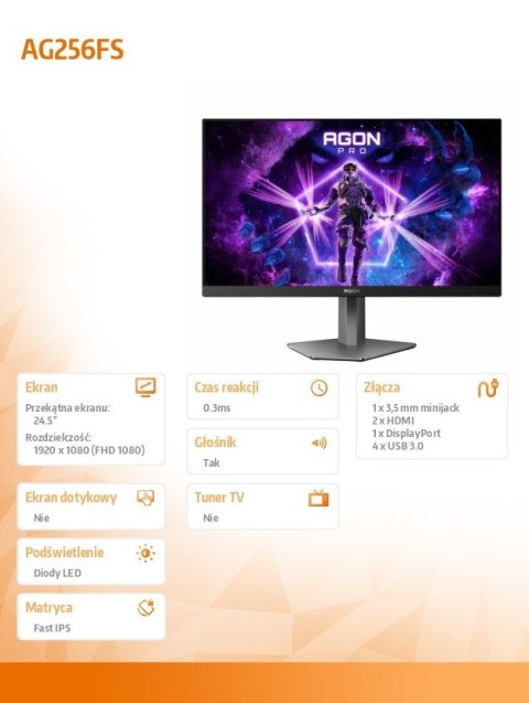 Monitor AG256FS 24.5 cala 390Hz Fast IPS HDMIx2 DP Pivot