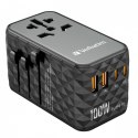 Adapter podróżny UTA-06 32121 ładowarka GaN PD 100W, QC 4+, 2x USB-C, 2x USB-A, 180 krajów
