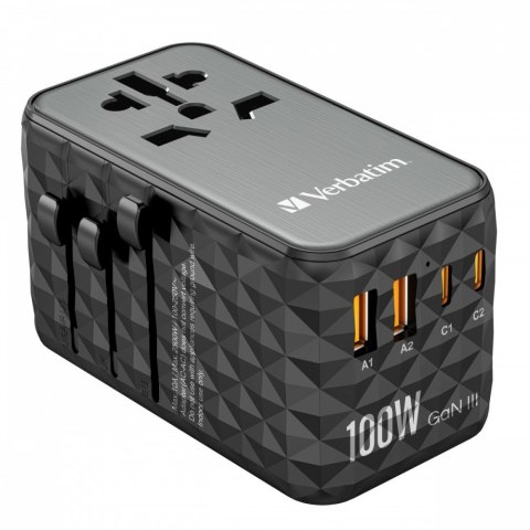 Adapter podróżny UTA-06 32121 ładowarka GaN PD 100W, QC 4+, 2x USB-C, 2x USB-A, 180 krajów
