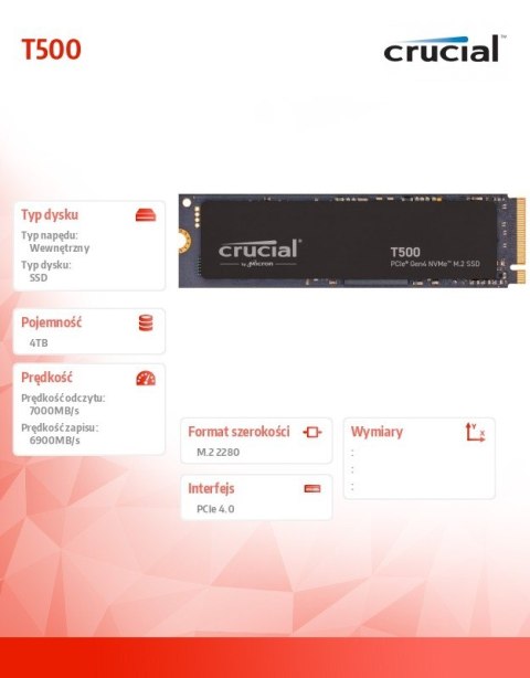 Dysk SSD T500 4TB M.2 NVMe 2280 PCIe 4.0 7000/6900