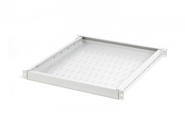 Półka do szaf regulowana 19 cali, 1U, gł. 500-900 mm, nośność 100kg, mocowanie w 4 punktach, szara, śruby w komplecie