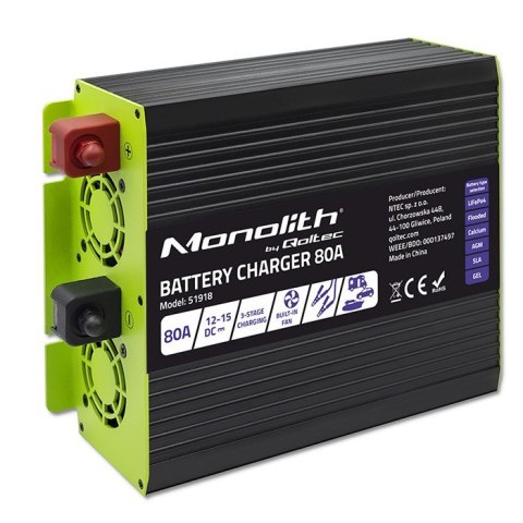 Inteligentna ładowarka do akumulatorów LiFePO4 AGM GEL SLA | 80A | 12V Inteligentna ładowarka do akumulatorów LiFePO4 AGM GEL SLA | 80A | 12V