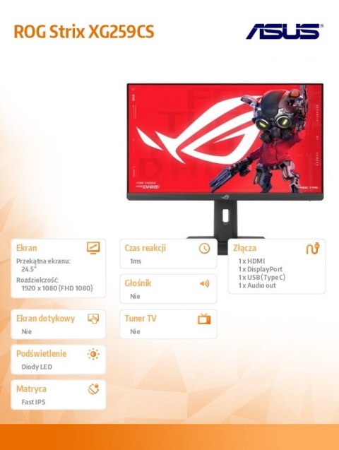 Monitor 25 cali XG259CS IPS HDMI USBC 180Hz FHD