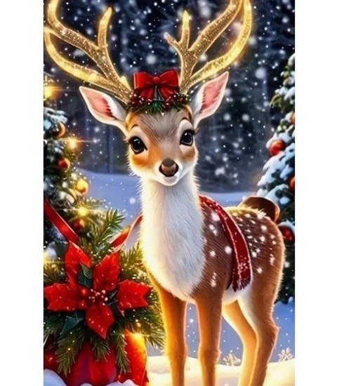 Diamentowa mozaika - Renifer z kokardą