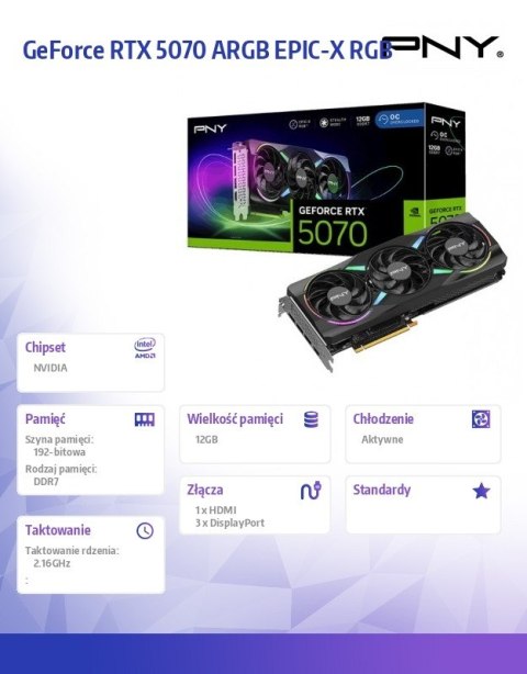 Karta graficzna GeForce RTX5070 OC ARGB 3F 12GB 192-bit 672GB/s
