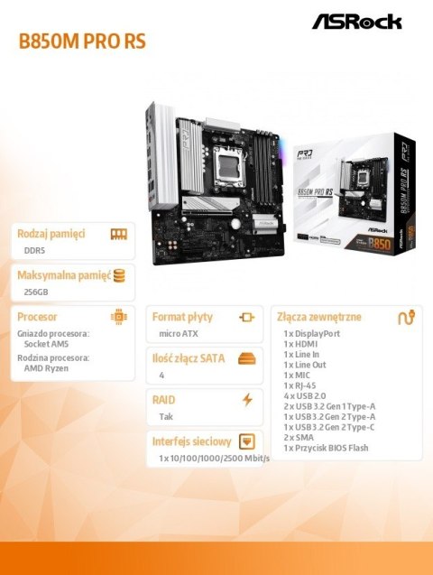 Płyta główna B850M PRO RS AM5 4DDR5 mATX