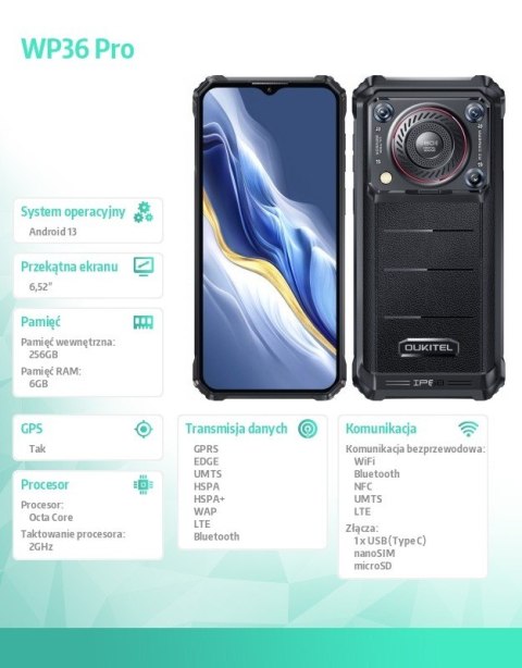 Smartfon WP36 Pro 4G 6/256GB IP69K Czarny