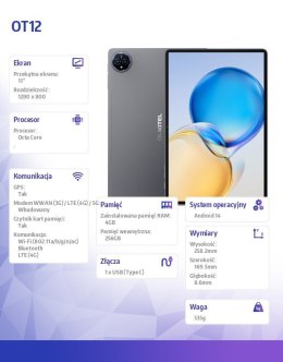 Tablet OT12 4G 11 cali 4/256GB szary