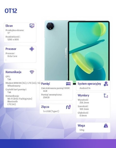 Tablet OT12 4G 11 cali 4/256GB zielony