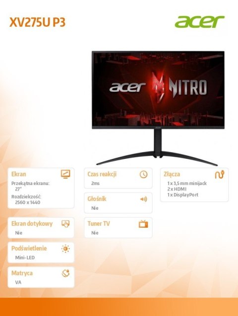 Monitor 27 cali XV275UP3biiprx VA DP HDMIx2