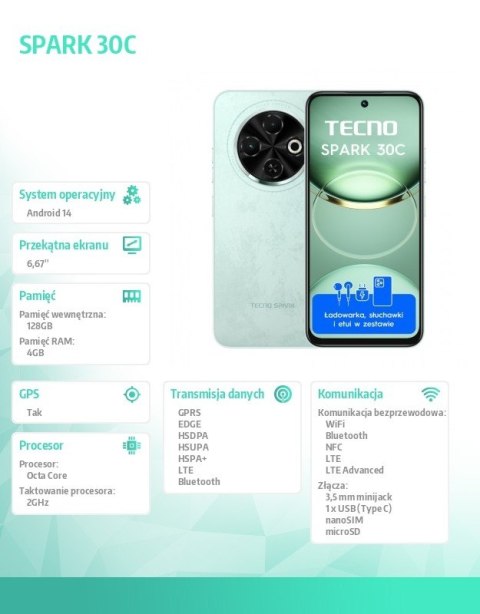 Smartfon Spark 30C 4/128 Magic Skin Green
