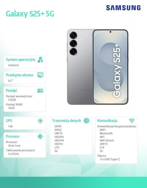 Smartfon Galaxy S25+ 5G 12/512GB DualSIM srebrny
