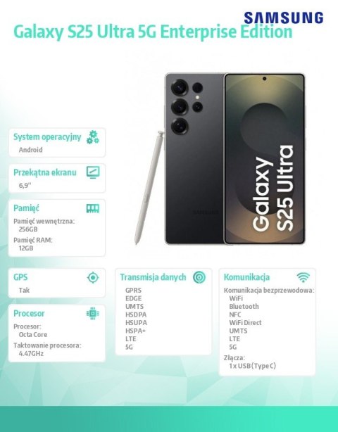 Smartfon Galaxy S25 Ultra 5G DualSIM 12/256GB Enterprise Edition czarny