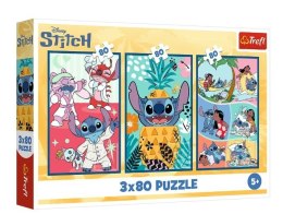 Puzzle 3x80 elementów Stitch świat