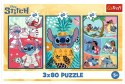 Puzzle 3x80 elementów Stitch świat