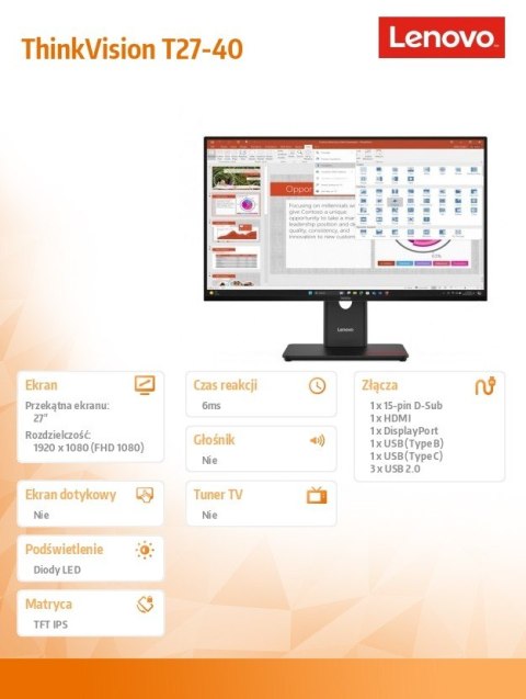 Monitor ThinkVision T27-40 27 cali 64A5MAT6EU