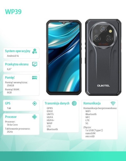 Smartfon WP39 5G 6/256GB IP69K Szary