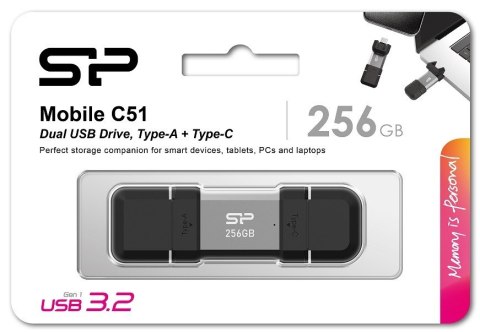 Pendrive C51 256GB USB-A USB-C 200 MB/s srebrny