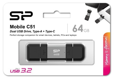 Pendrive C51 64GB USB-A USB-C 120 MB/s srebrny