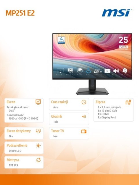 Monitor 24.5 cala PRO MP251 E2 LED/FHD/Flat/120Hz/czarny
