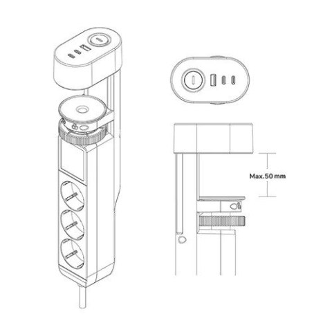 Listwa biurkowa DS22-840WH6 230/USB/USB-C biała Listwa biurkowa DS22-840WH6 230/USB/USB-C biała