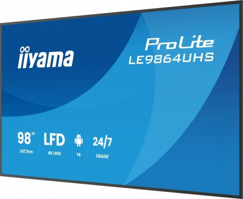 Monitor 98 cali LE9864UHS-B1AG, 24/7,VA,ANDROID14,4K,500cd,5000:1, 2xHDMI ,USB-C,RJ45, RS-232c, IR, 2x10W, 2xUSB, UCHWYT ŚCIE Monitor 98 cali LE9864UHS-B1AG, 24/7,VA,ANDROID14,4K,500cd,5000:1, 2xHDMI ,USB-C,RJ45, RS-232c, IR, 2x10W, 2xUSB, UCHWYT ŚCIE