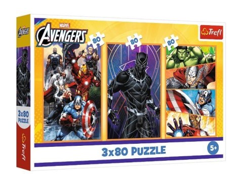 Puzzle 3x80 elementów Dni pełne akcji Avengers