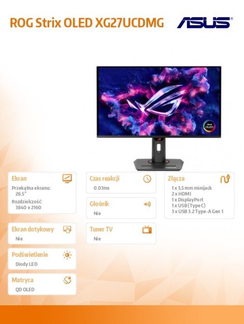 Monitor 27 cali XG27UCDMG OLED 4K 240Hz HDMI DP USB-C