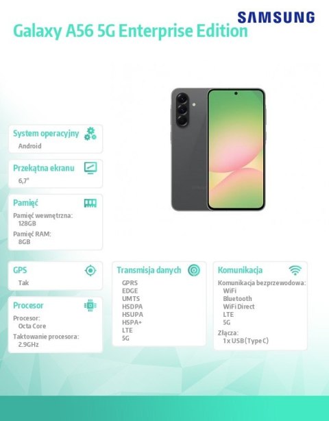 Smartfon Galaxy A56 5G 8/128GB Enterprise Edition grafitowy