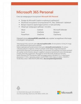 M365 Personal PL 1Y 1U 5D Win/Mac EP2-32454 Zastępuje P/N: QQ2-01752