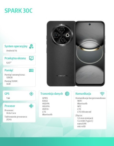 Smartfon SPARK 30C 4/128GB ORBIT BLACK w/o charger