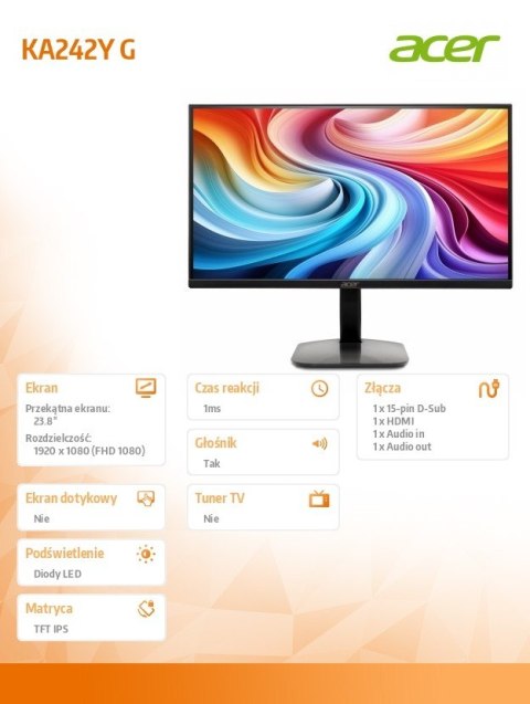 Monitor 23.8 cala KA242YGBIP IPS 120Hz 1ms HDMI DP