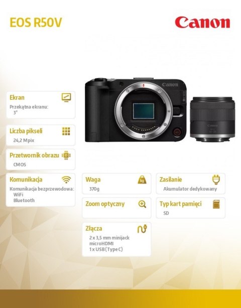 Aparat bezlusterkowy EOS R50 V + obiektyw RF-S 14-30mm F4-6.3 IS STM PZ 6895C014 Aparat bezlusterkowy EOS R50 V + obiektyw RF-S 14-30mm F4-6.3 IS STM PZ 6895C014