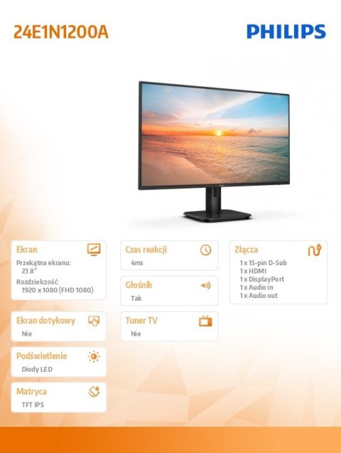 Monitor 24E1N1200A IPS 120Hz HDMI DP VGA Głośniki Monitor 24E1N1200A IPS 120Hz HDMI DP VGA Głośniki