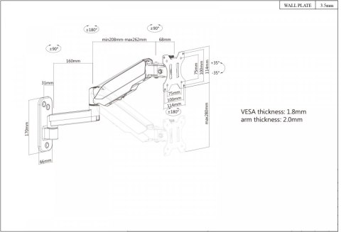 Uchwyt ścienny do TV 17-32cali LED/LCD 9kg obrotowy gazowy