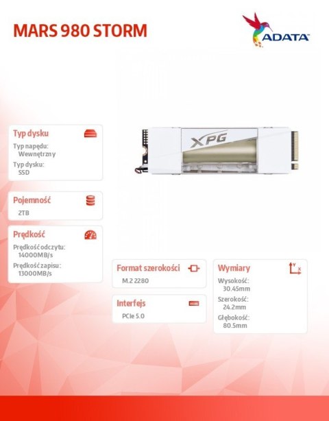 Dysk SSD XPG MARS 980 STORM 2TB PCIe 5x4 14/13 GB/s