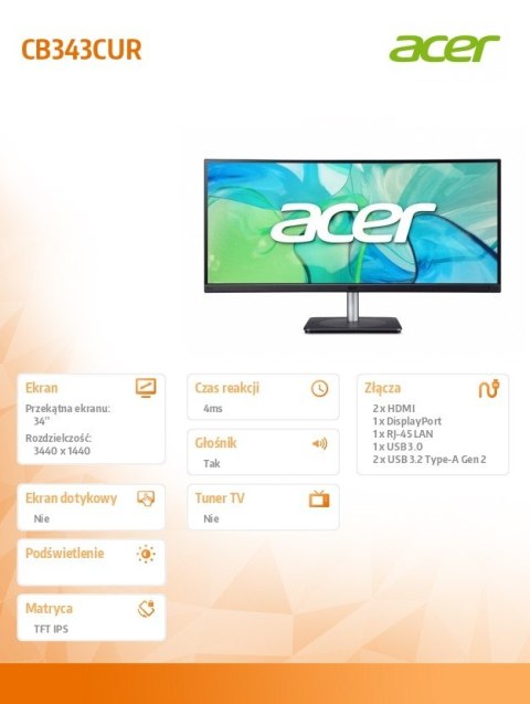 Monitor 34 cale CB343CURBEMIIP HUZX WQHD/IPS/21:9