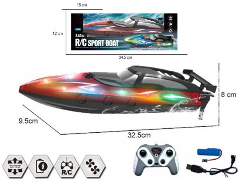 Motorówka 2,4 G, R/C ładowarka USB, świecąca