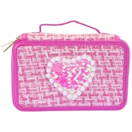 Piórnik tweedowy 3 poziomy ciemny róż