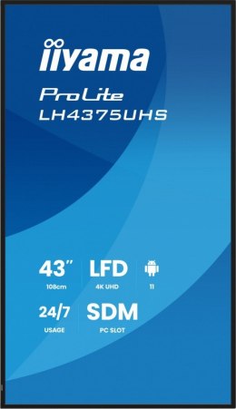Monitor 43 cale LH4375UHS-B2AG,24/7,IPS,ANDROID.11,4K, WiFi, iiSignage2, FailOver, EShare, 24/7, full daisy chain