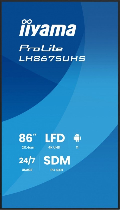 Monitor 86 cali LH8675UHS-B2AG,24/7,IPS,ANDROID.11,4K, WiFi, iiSignage2, FailOver, EShare, 24/7, full daisy chain Monitor 86 cali LH8675UHS-B2AG,24/7,IPS,ANDROID.11,4K, WiFi, iiSignage2, FailOver, EShare, 24/7, full daisy chain