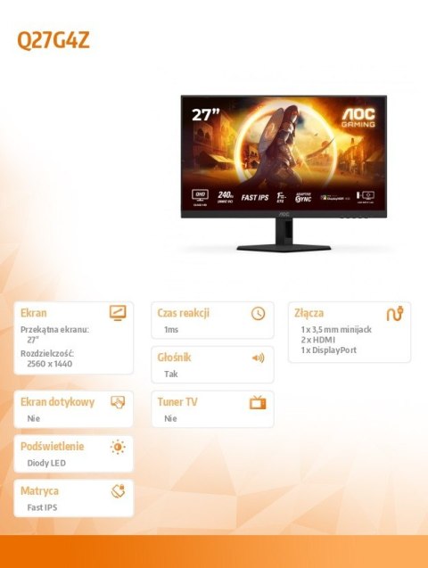 Monitor Q27G4ZR 27 cali Fast IPS 240Hz HDMIx2 DP Pivot